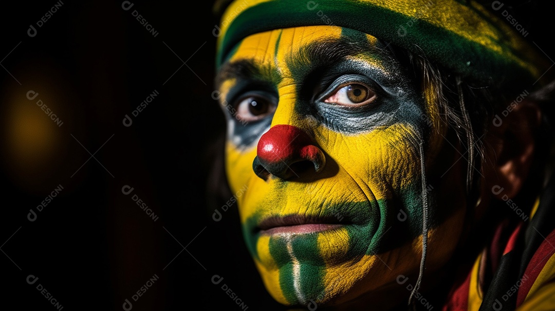 Índio da tribo, com cocar de penas. Indiano olhando para a câmera.