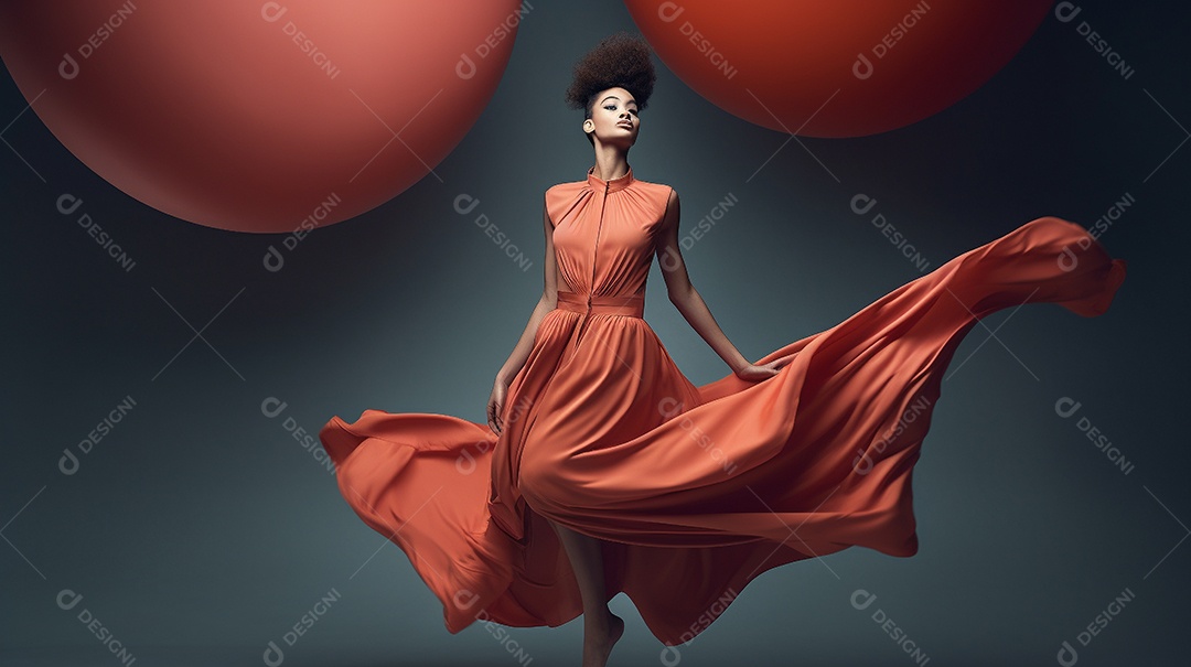 Um vibrante retrato de estúdio de uma pessoa em roupas coloridas contra um pano de fundo totalmente preto.