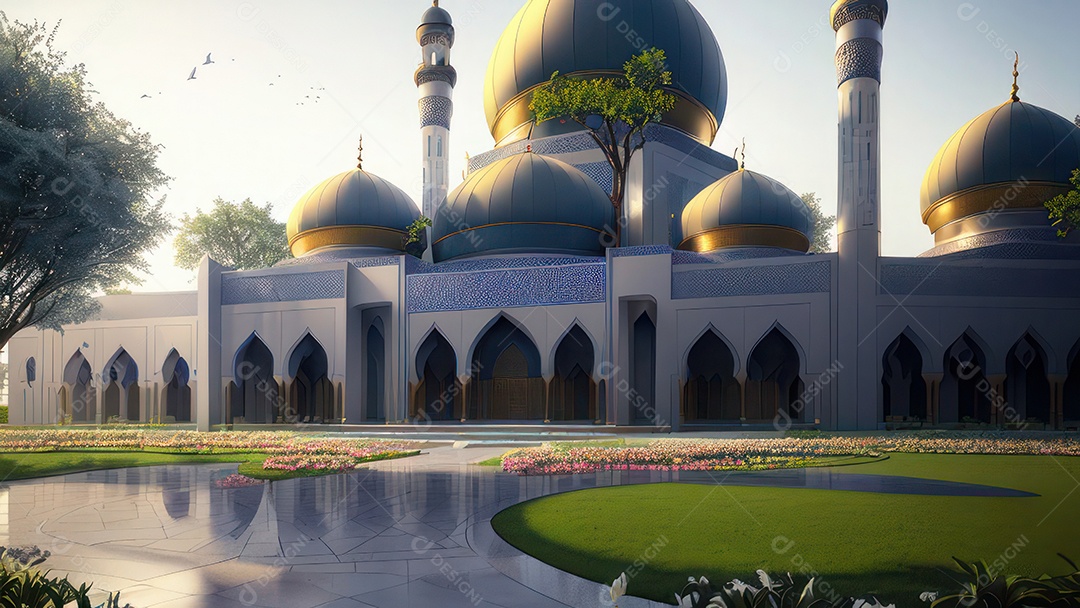 Imagem realista de uma mesquita com um portão no meio generativo ai.