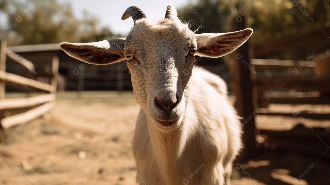 Cabra na fazenda em um dia ensolarado.