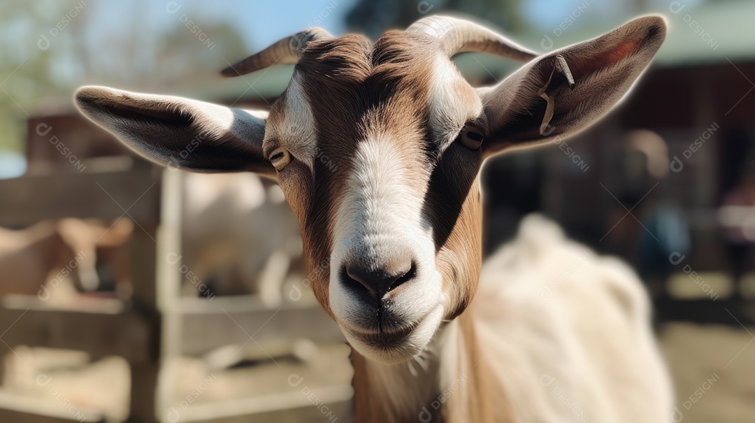 Cabra na fazenda em um dia ensolarado.