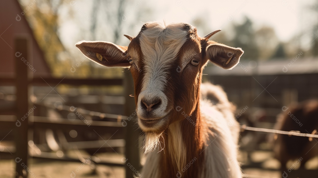 Cabra na fazenda em um dia ensolarado.