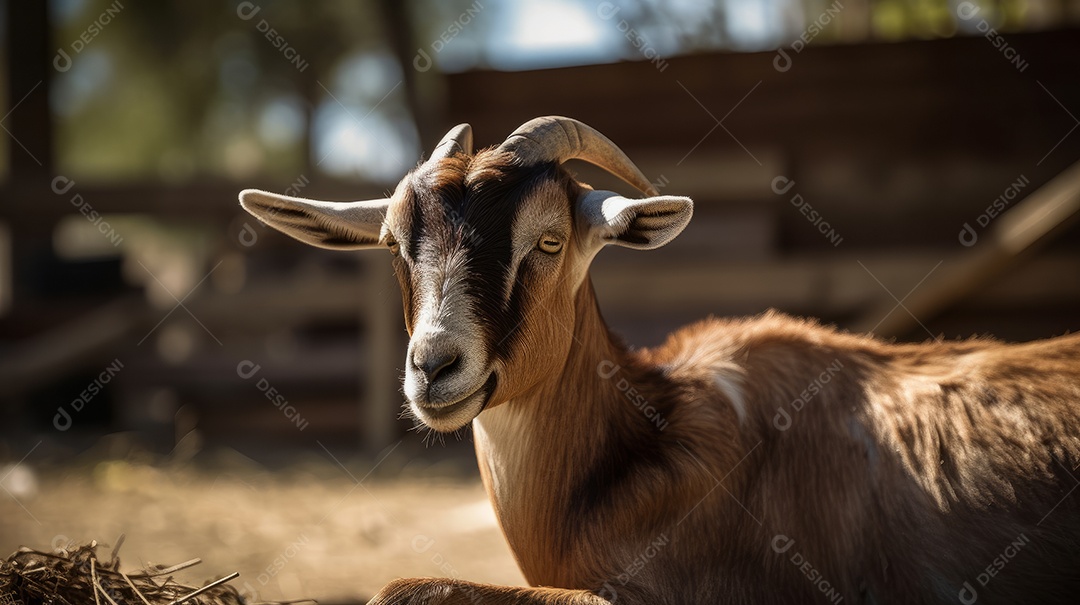 Cabra na fazenda em um dia ensolarado.