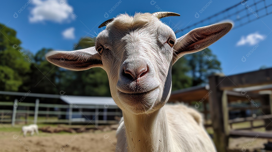 Cabra na fazenda em um dia ensolarado.