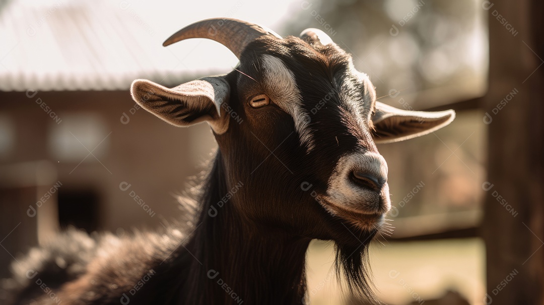 Cabra na fazenda em um dia ensolarado.