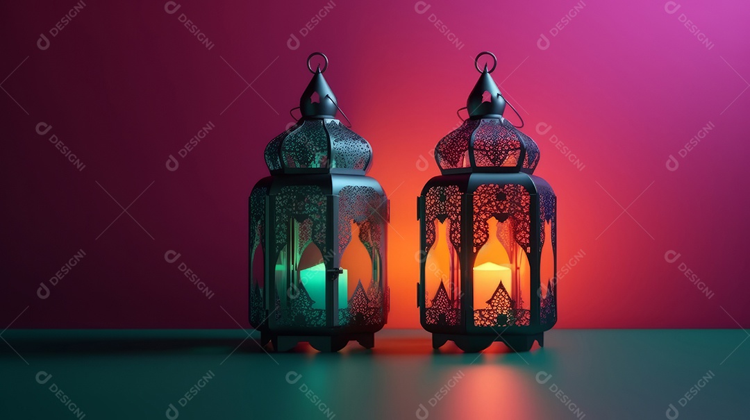 Lanterna islâmica com fundo colorido para o ramadã e adha Eid al Adha a Festa do Sacrifício.