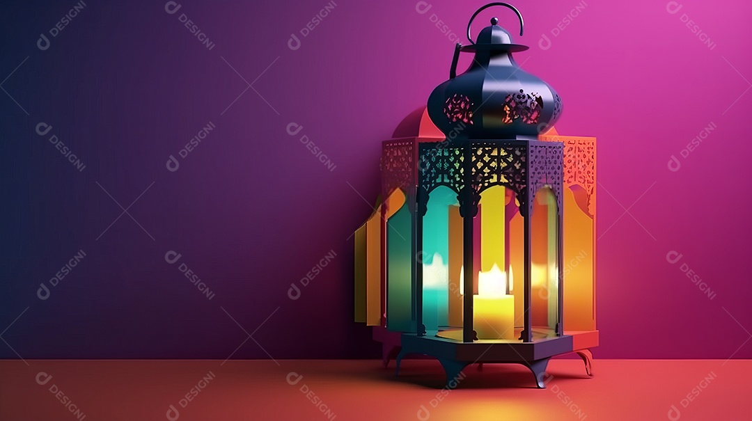 Lanterna islâmica com fundo colorido para o ramadã e adha Eid al Adha a Festa do Sacrifício.