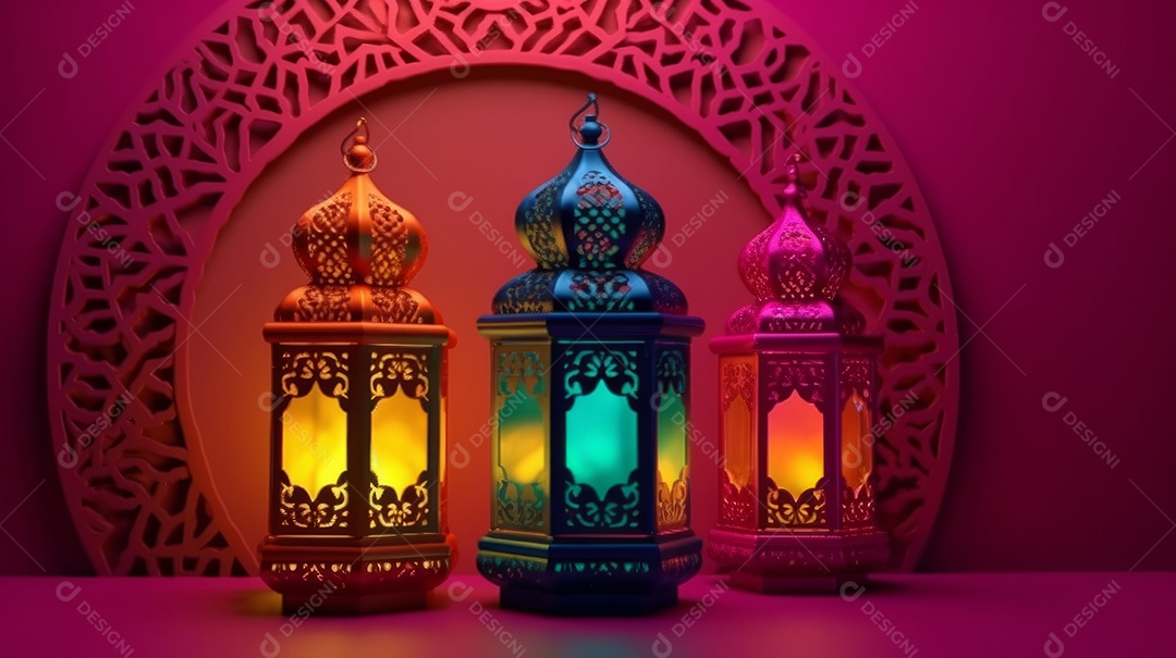Lanterna islâmica com fundo colorido para o ramadã e adha Eid al Adha a Festa do Sacrifício.