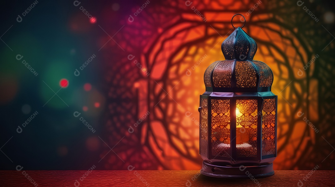 Lanterna islâmica com fundo colorido para o ramadã e adha Eid al Adha a Festa do Sacrifício.