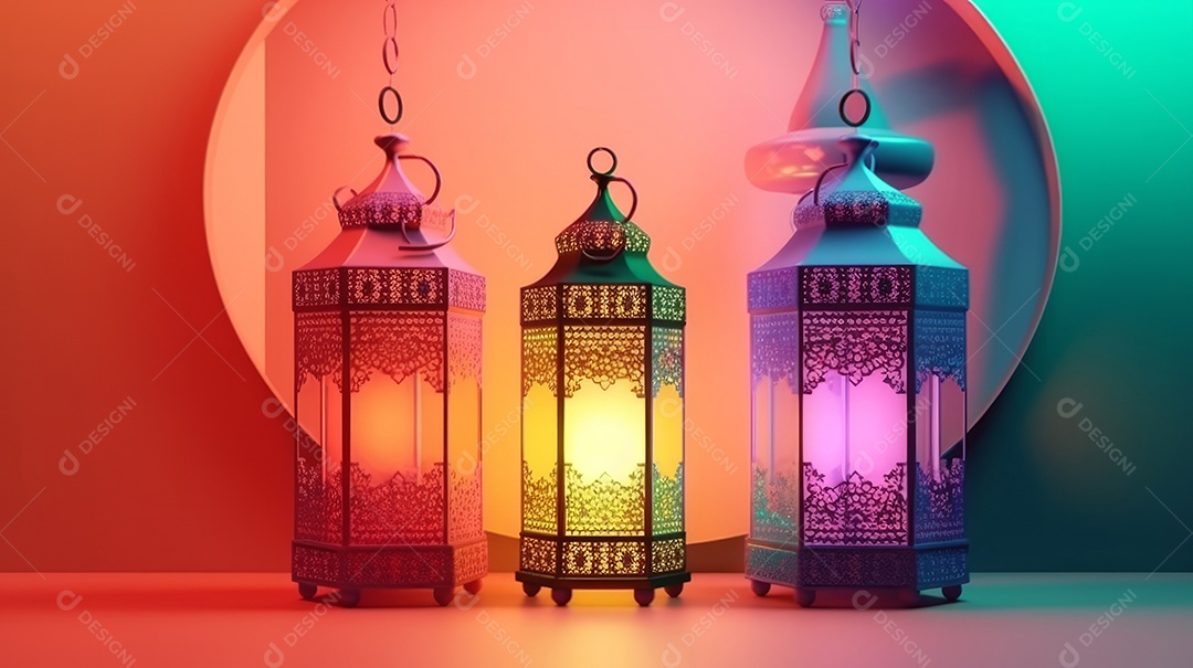 Lanterna islâmica com fundo colorido para o ramadã e adha Eid al Adha a Festa do Sacrifício.