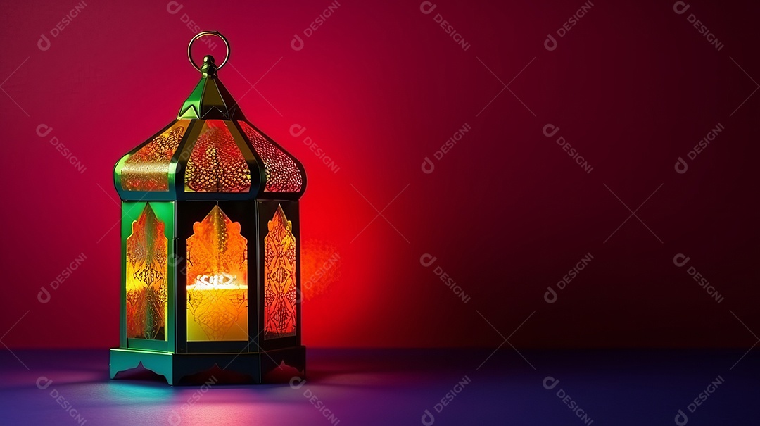 lanterna islâmica com fundo colorido para o ramadã e adha Eid al Adha a Festa do Sacrifício.