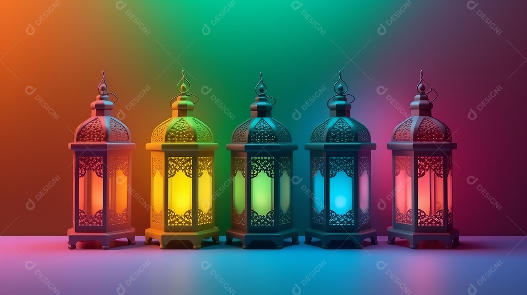 lanterna islâmica com fundo colorido para o ramadã e adha Eid al Adha a Festa do Sacrifício.