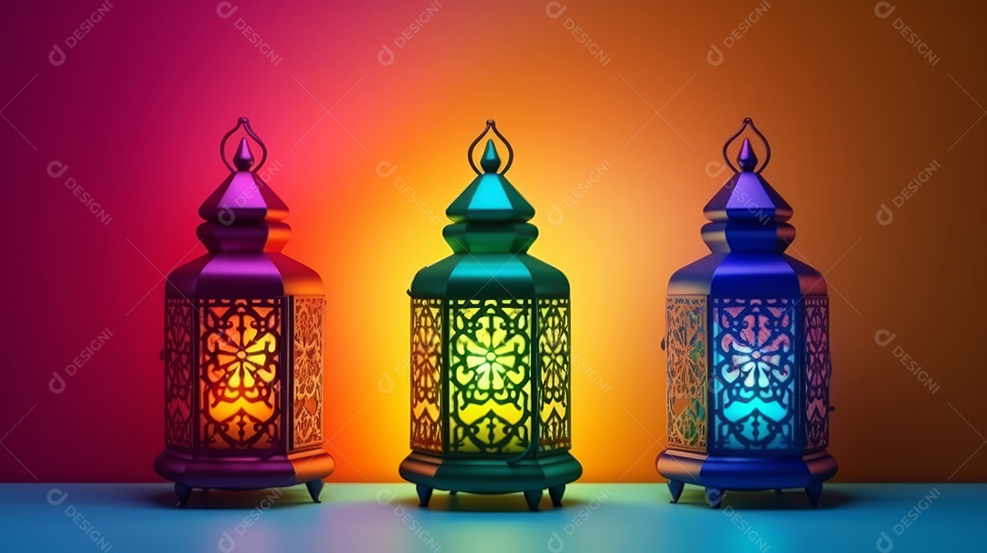 lanterna islâmica com fundo colorido para o ramadã e adha Eid al Adha a Festa do Sacrifício.