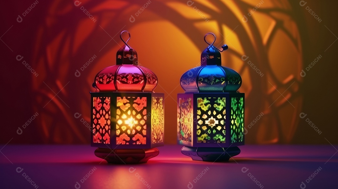 lanterna islâmica com fundo colorido para o ramadã e adha Eid al Adha a Festa do Sacrifício.