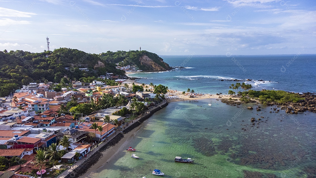 Linda vista aérea do morro de São Paulo na Bahia