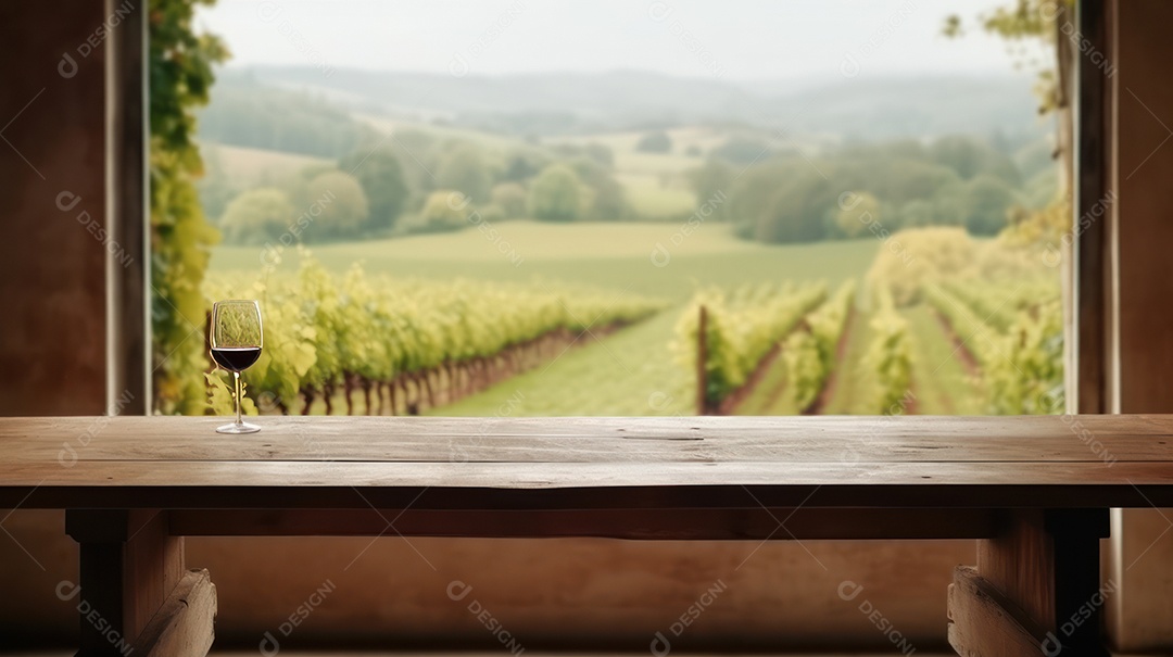 Mesa de madeira vazia fundo desfocado.