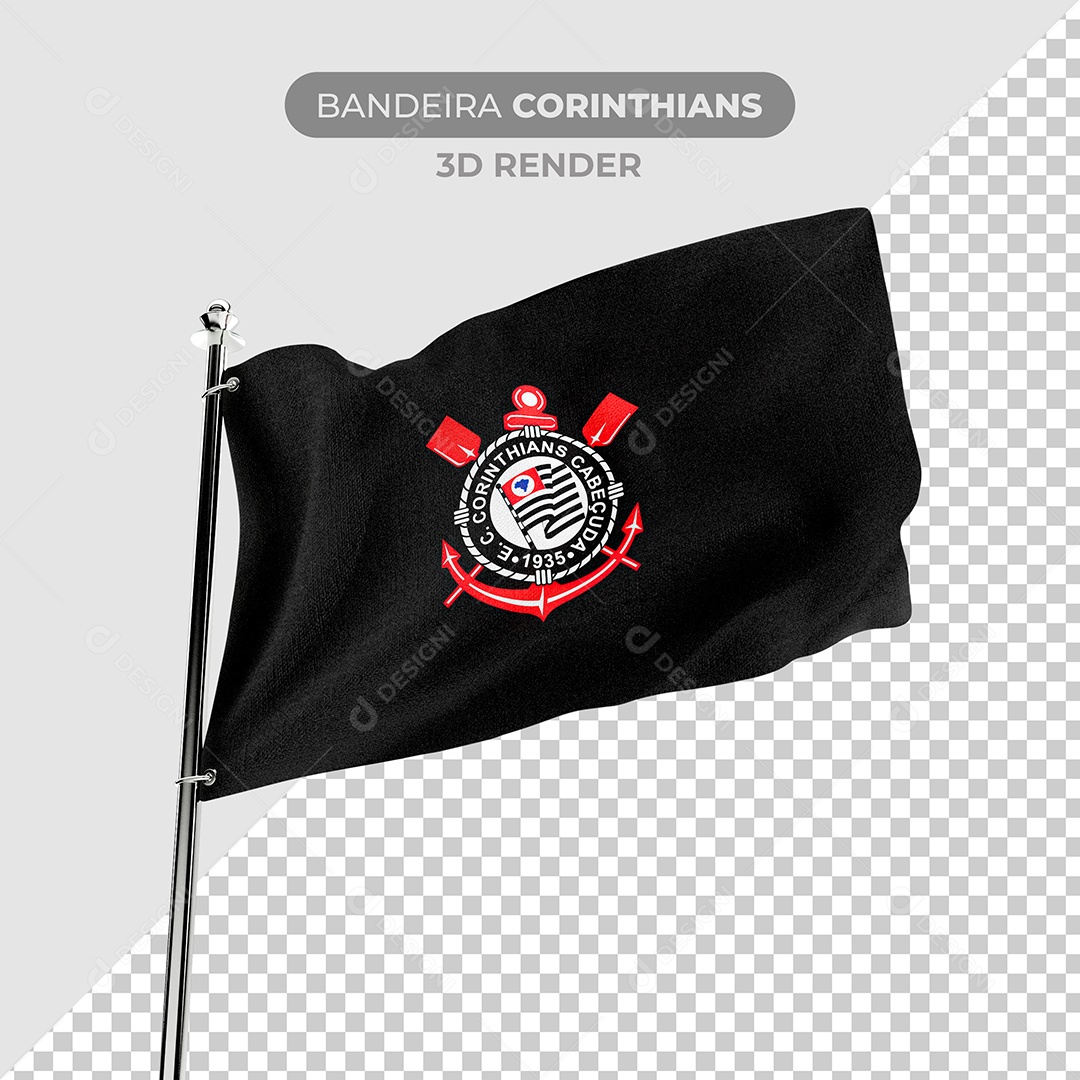 Elemento 3D Bandeira Corinthians Para Composição PSD