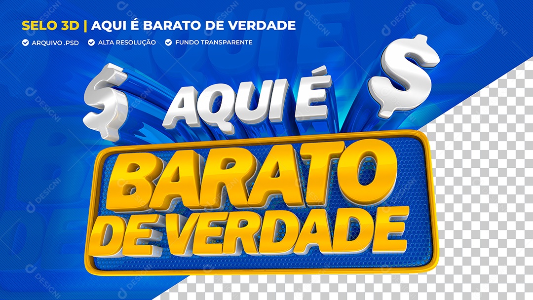 Selo 3D Aqui E Barato De Verdade Para Composição PSD
