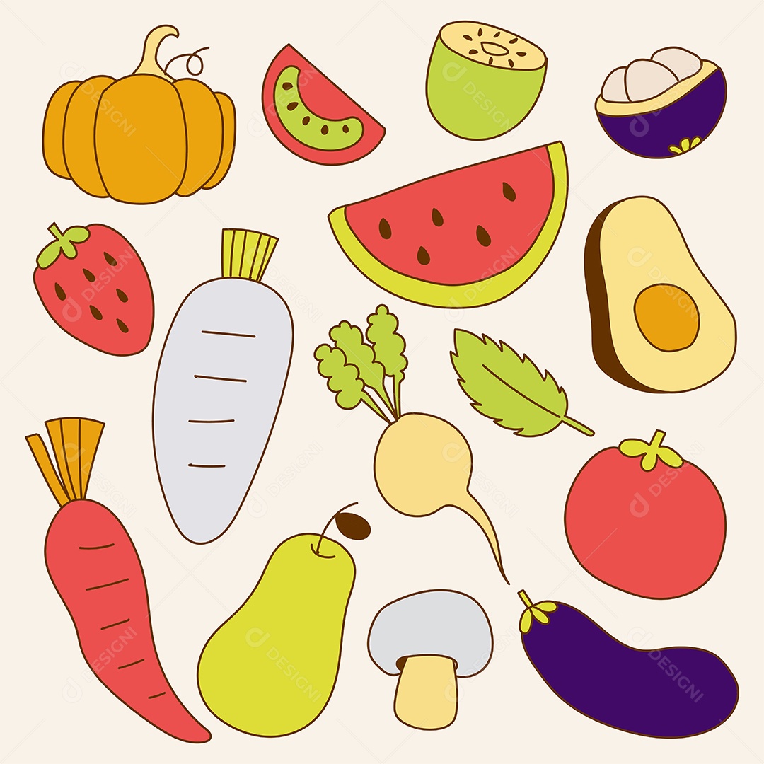 Desenho De Vários Tipos De Fruitas Ilustração Vetorial EPS