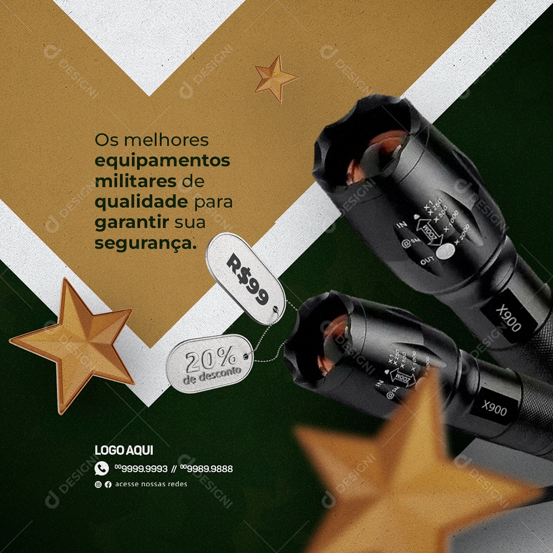 Social Media Os Melhores Equipamentos Militares De Qualidade 99,00 Acessórios Militares PSD Editável