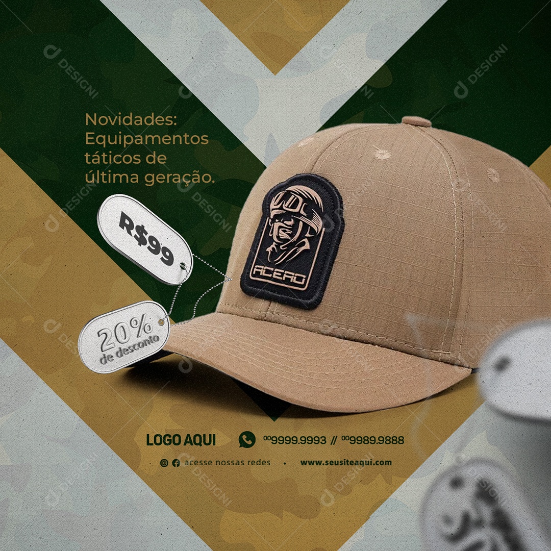 Novidades Equipamentos Táticos De Última Geração 99,00 Acessórios Militares Social Media PSD Editável