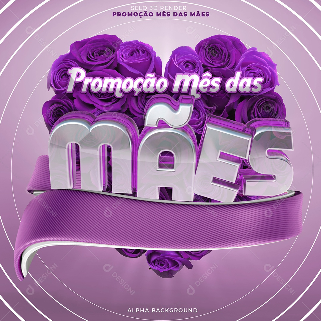 Selo 3D Promoção Mês das Mães Roxo Para Composição PSD