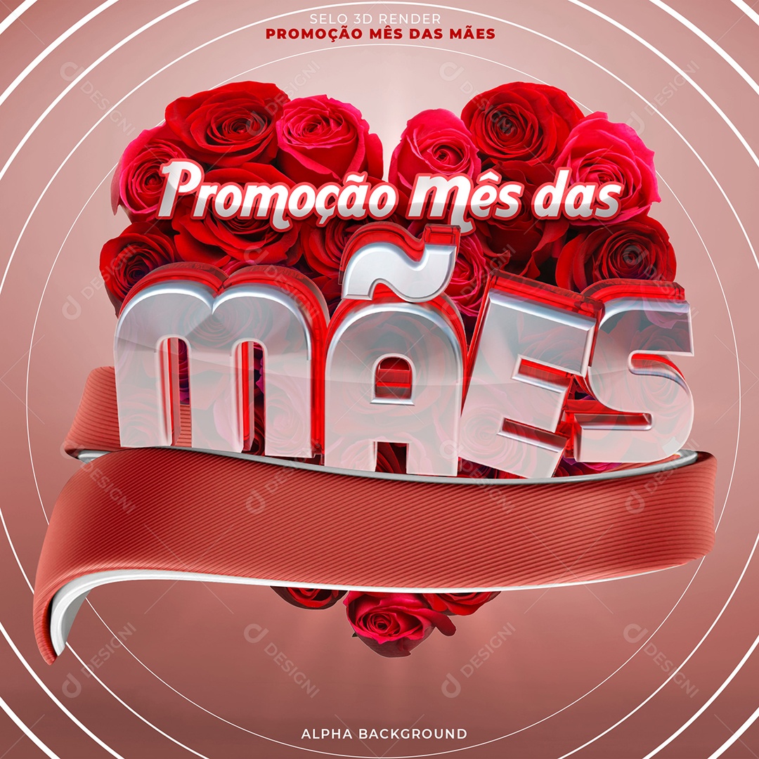 Selo 3D Promoção Mês das Mães Vermelho Para Composição PSD