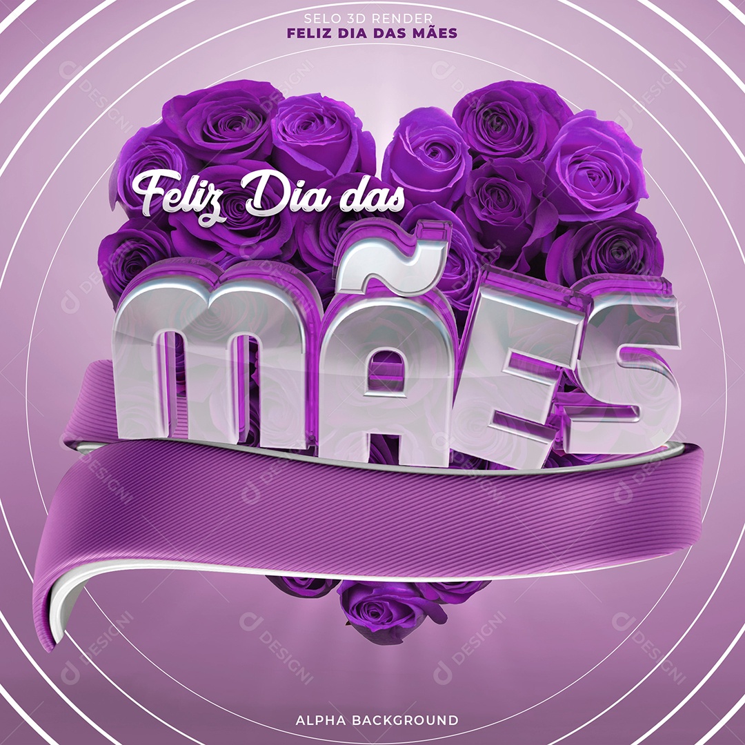 Selo 3D Feliz Dia das Mães Roxo Para Composição PSD