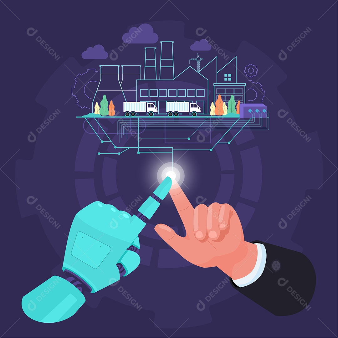 Desenho Vetorial De Tecnologia Robótica Vetor EPS