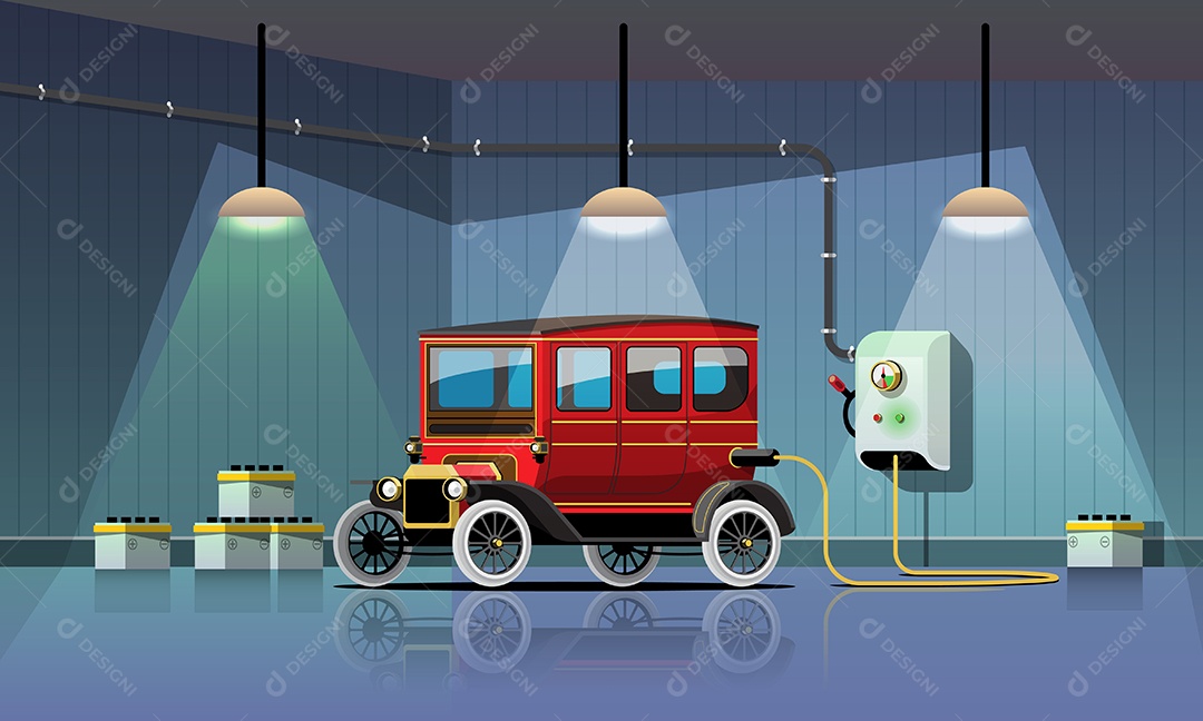 Desenho De Carro Elétrico Sendo Carregado Vetor EPS