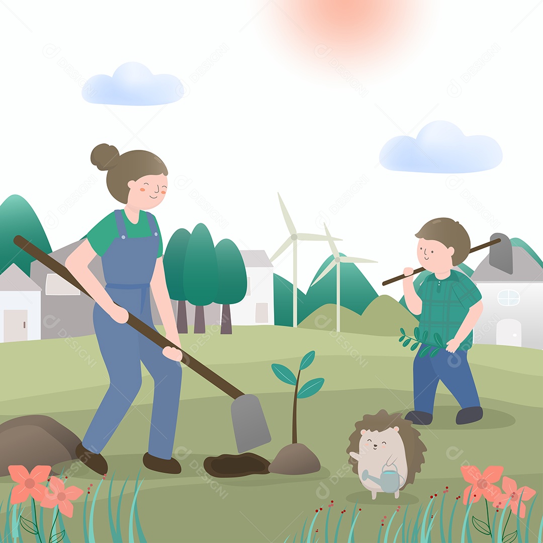 Desenho Vetorial De Campanha De Meio Ambiente Vetor EPS