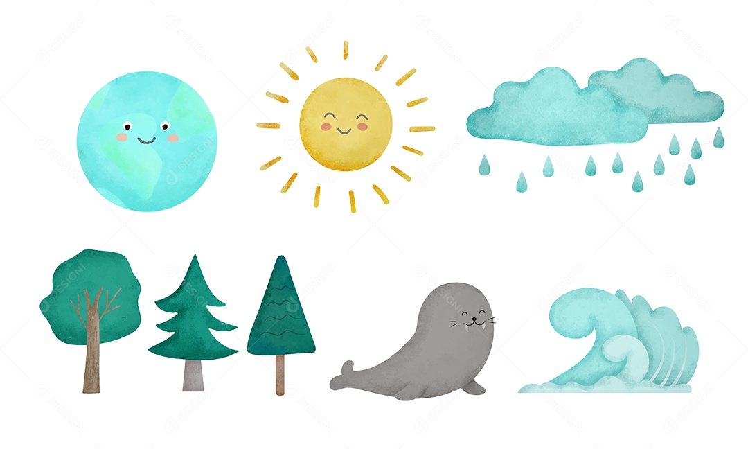 Desenho Vetorial De Aquarela Com Animal e Terra Vetor EPS