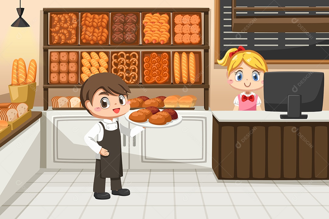 Desenho Vetorial De Padeiro e Garçonete Vetor EPS