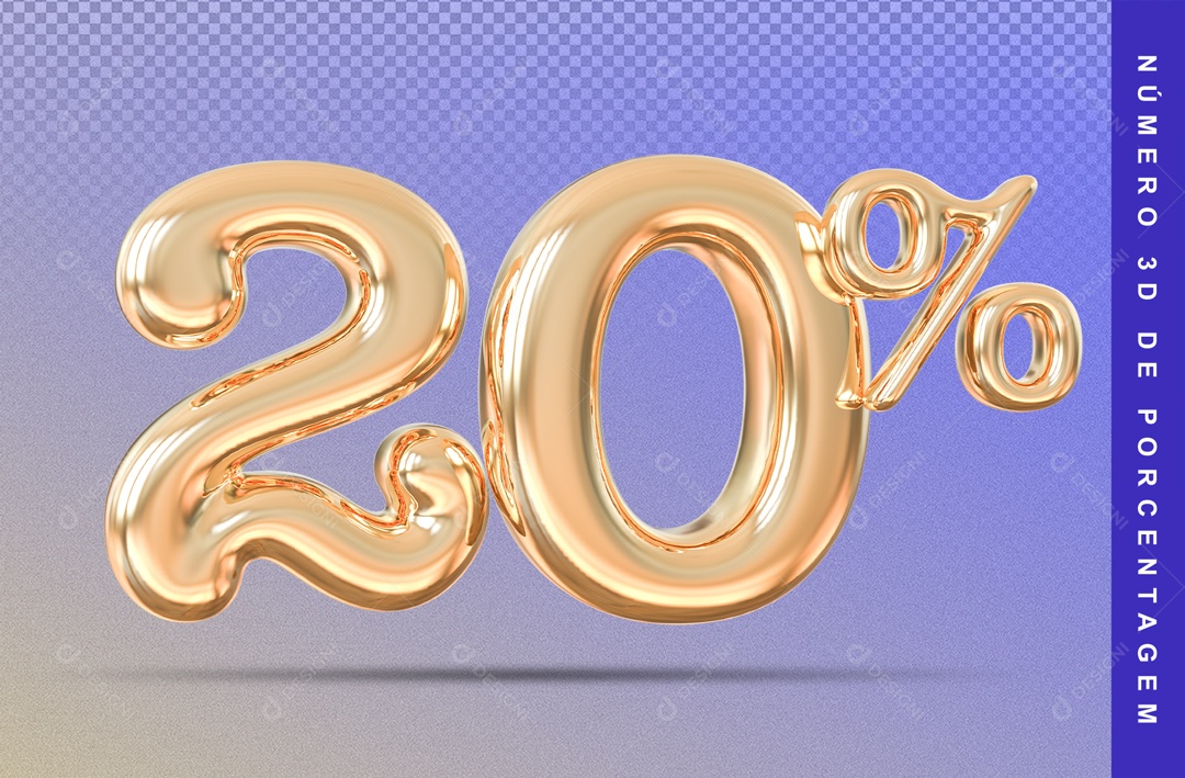 Número 3D Balão Dourado 20% Porcento PSD