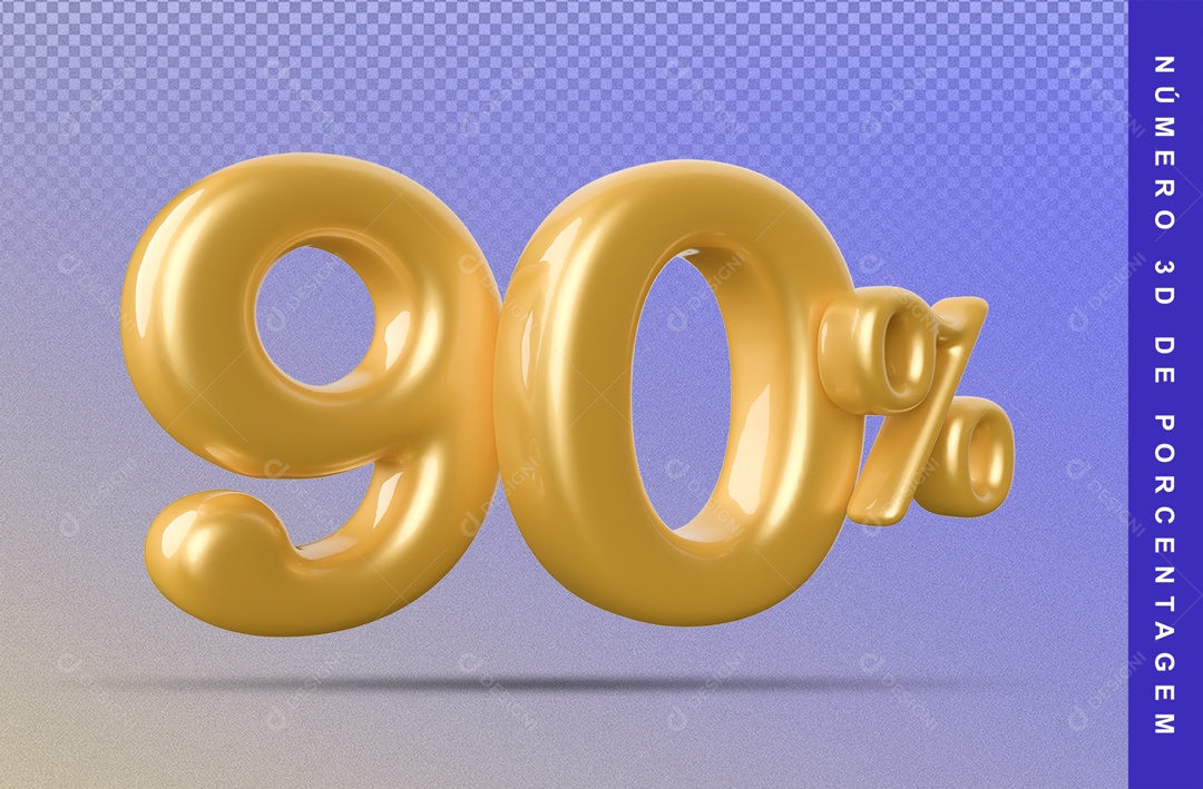 Número 3D Dourado Fosco 90% Porcento PSD
