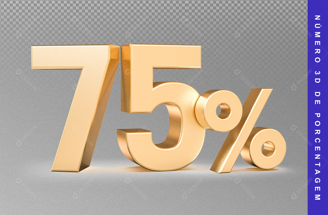Número 3D 75% De Desconto Dourado Para Composição PSD