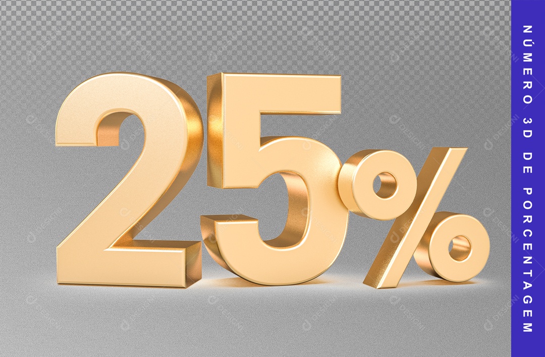 Número 3D 25% De Desconto Dourado Para Composição PSD