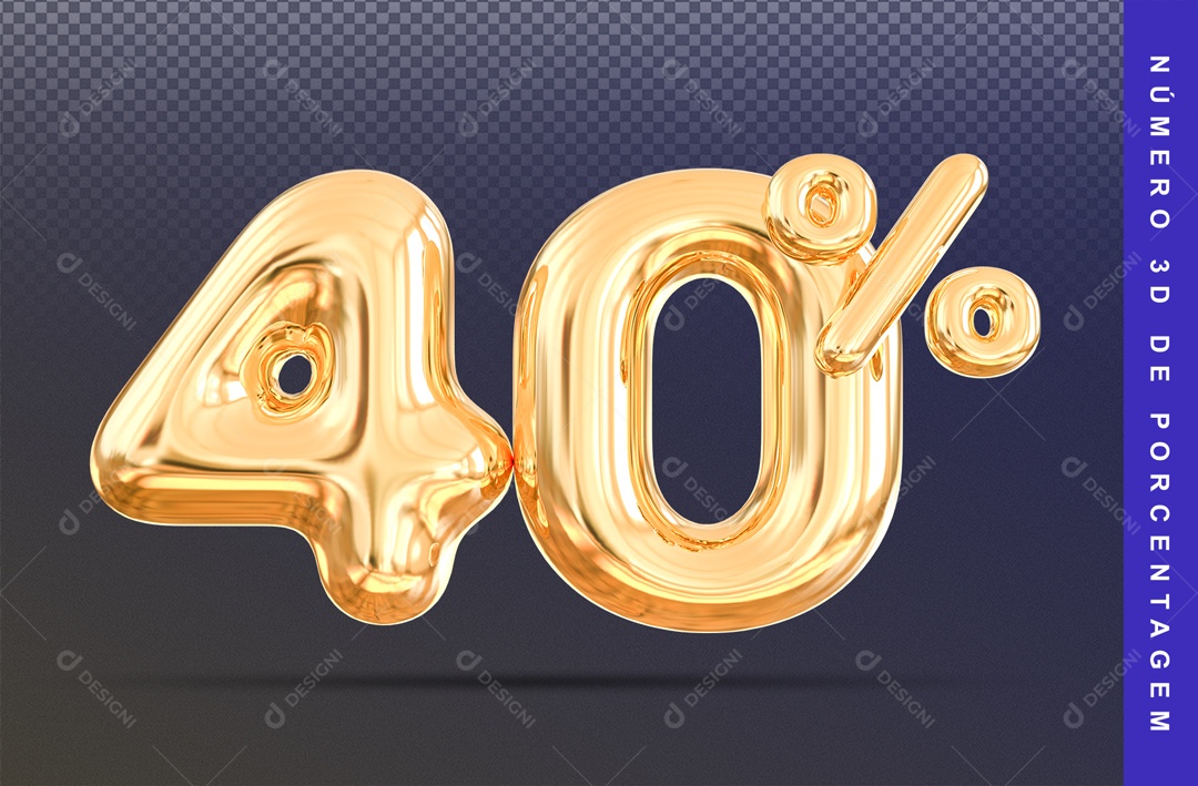 Número 3D Cromado Dourado 40% Porcento PSD