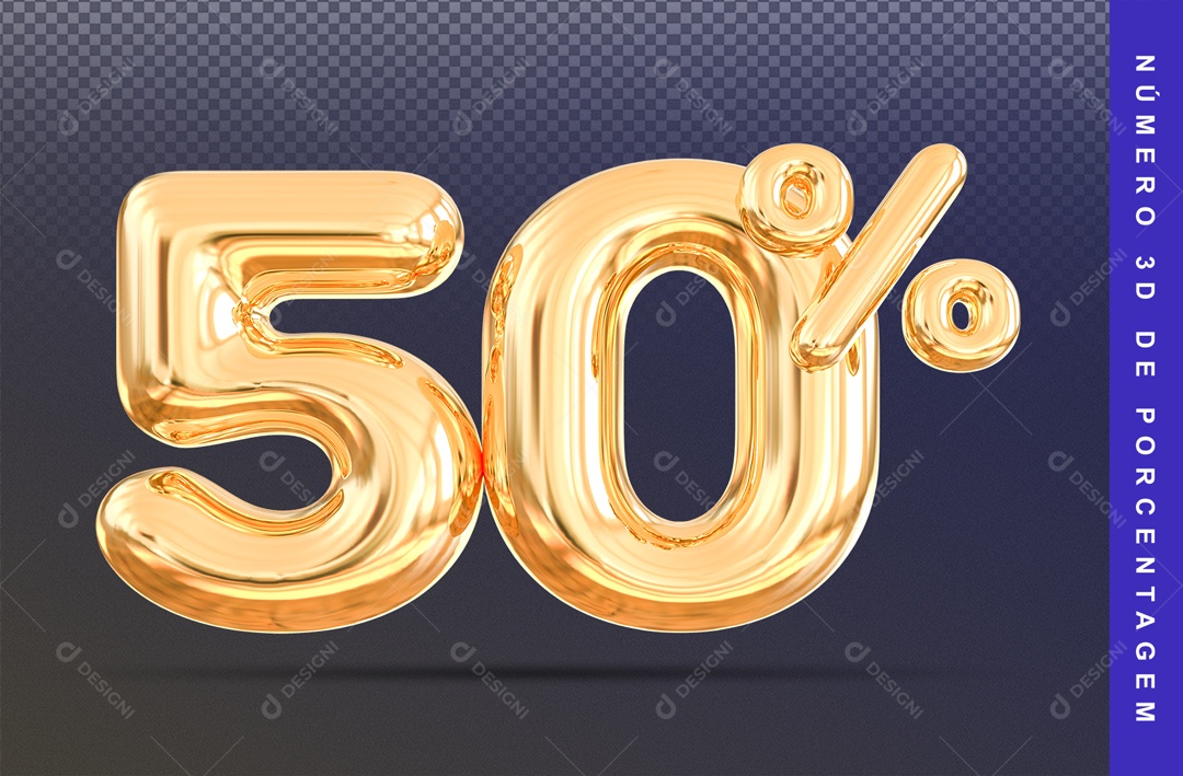 Número 3D Cromado Dourado 50% Porcento PSD