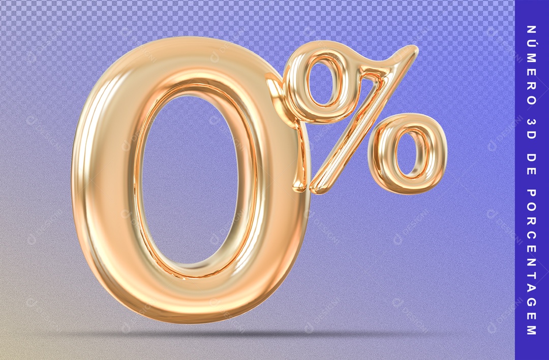 Número 3D Balão Dourado 0% Porcento PSD