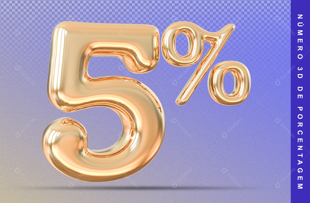 Número 3D Balão Dourado 5% Porcento PSD
