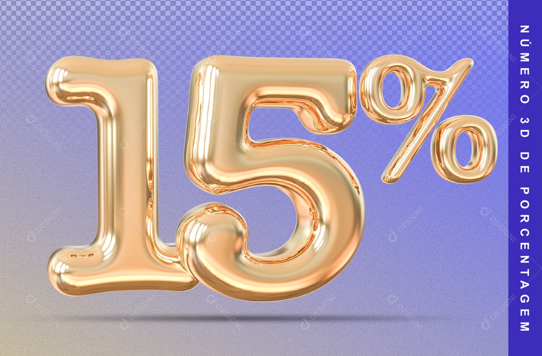 Número 3D Balão Dourado 15% Porcento PSD