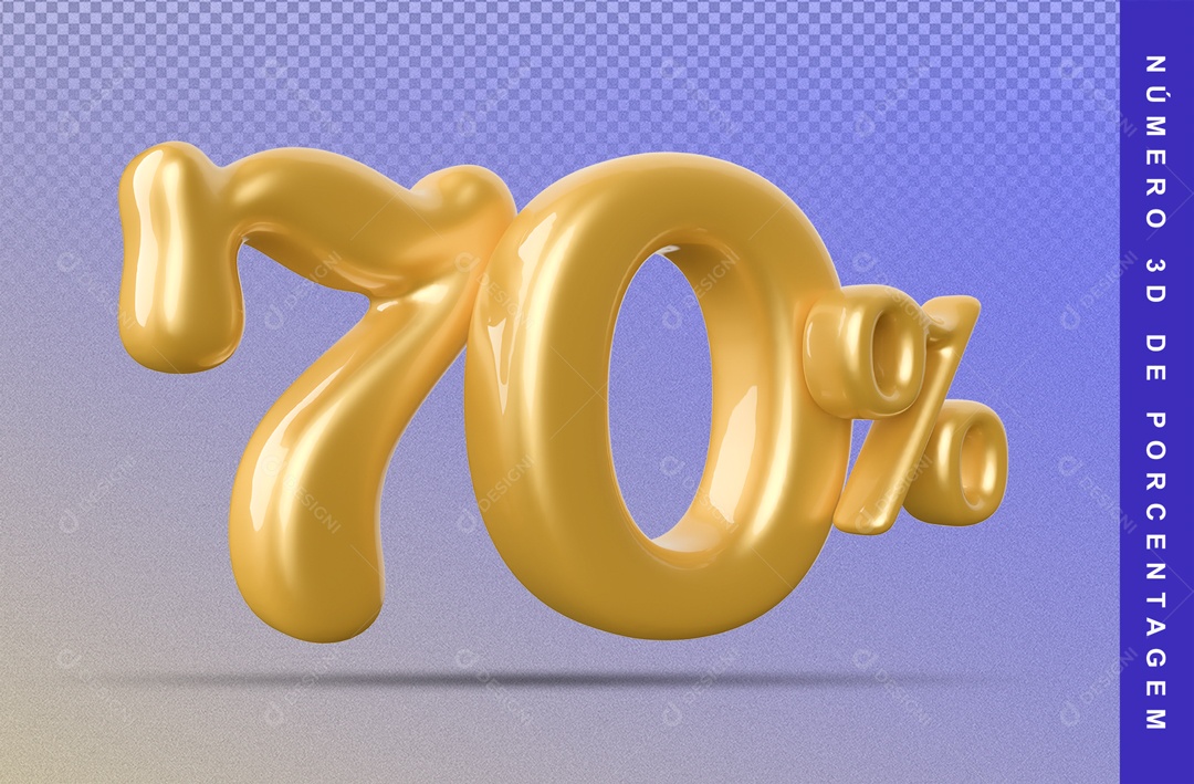 Número 3D Dourado Fosco 70% Porcento PSD