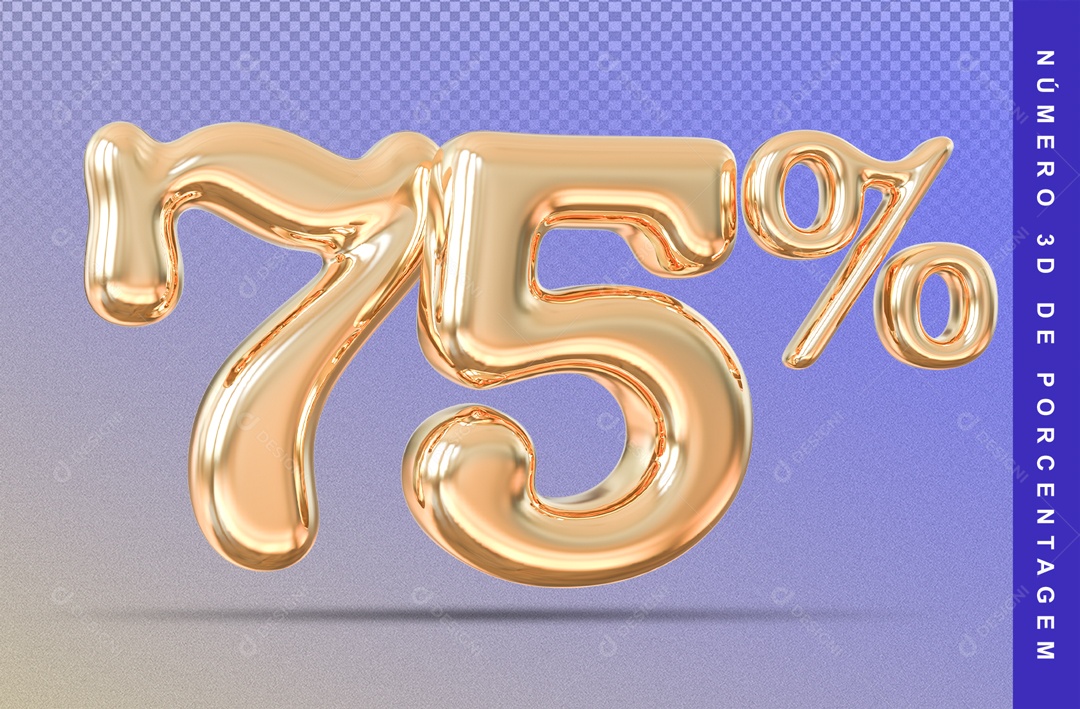 Número 3D Balão Dourado 75% Porcento PSD