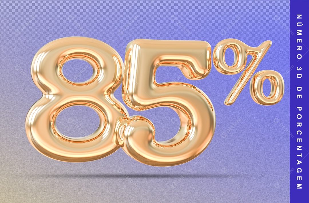 Número 3D Balão Dourado 85% Porcento PSD