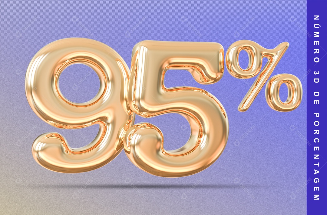 Número 3D Balão Dourado 95% Porcento PSD