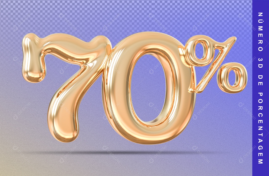 Número 3D Balão Dourado 70% Porcento PSD