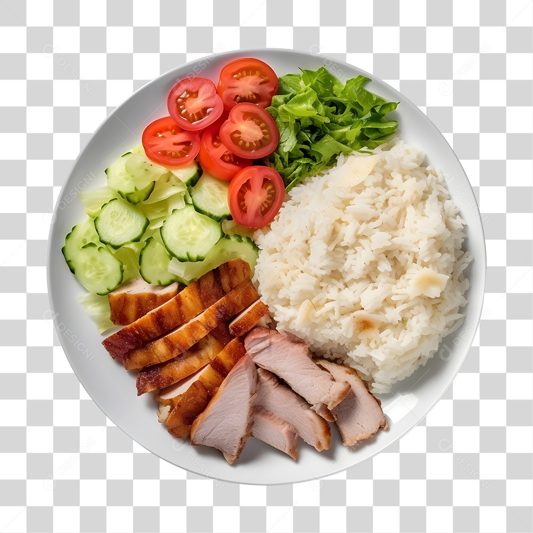 Prato De Comida Arroz Carne E Salada PNG Transparente