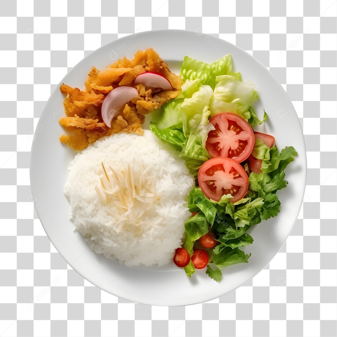 Prato De Comida Arroz E Salada PNG Transparente