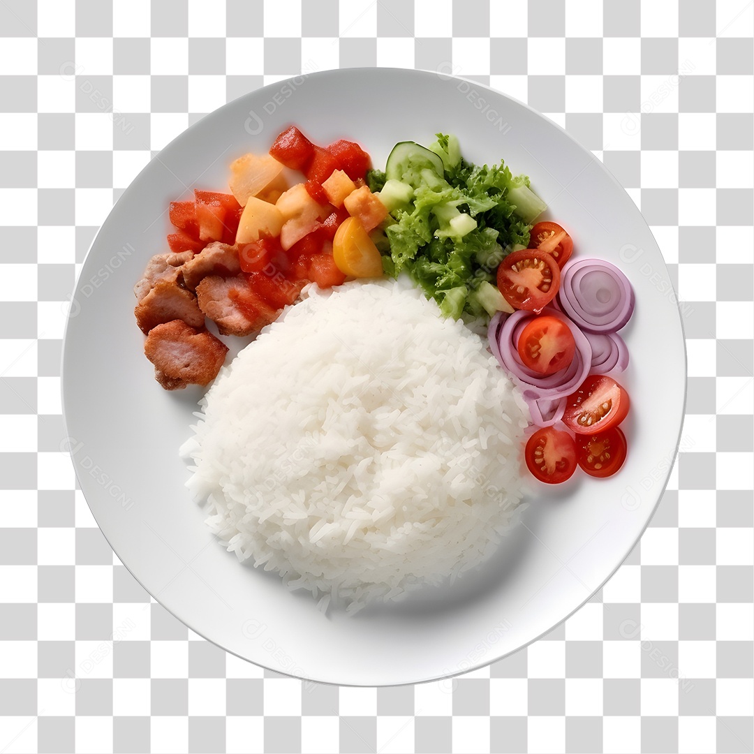 Prato De Comida Arroz E Salada PNG Transparente